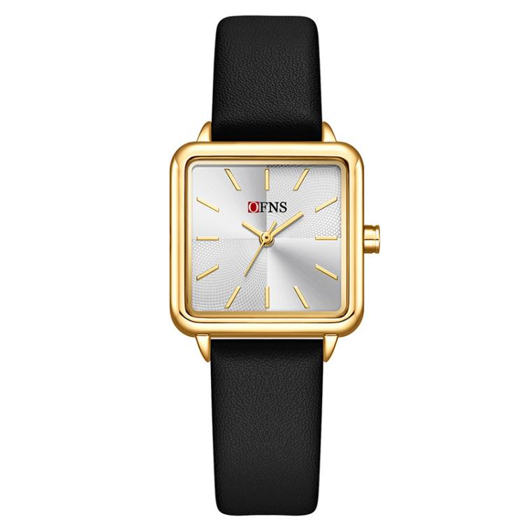 SANDA 1316 Ladies 3ATM Waterproof Alloy Case Quartz Watch, Strap:Leather-Black(Gold)