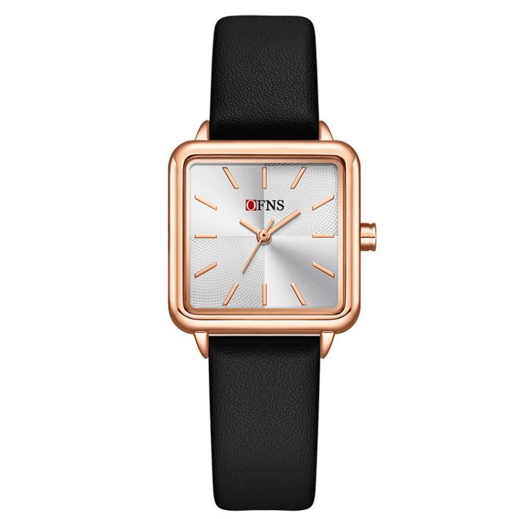 SANDA 1316 Ladies 3ATM Waterproof Alloy Case Quartz Watch, Strap:Leather-Black(Rose Gold)