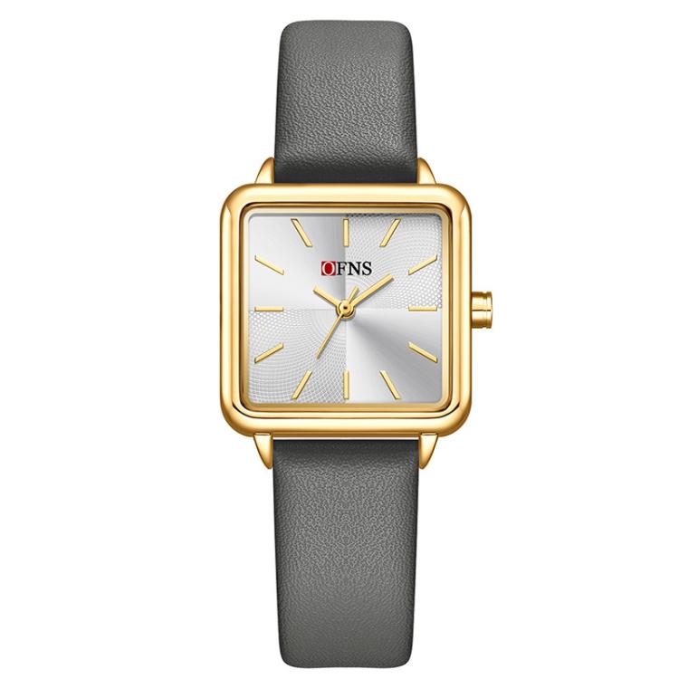 SANDA 1316 Ladies 3ATM Waterproof Alloy Case Quartz Watch, Strap:Leather-Grey(Gold)