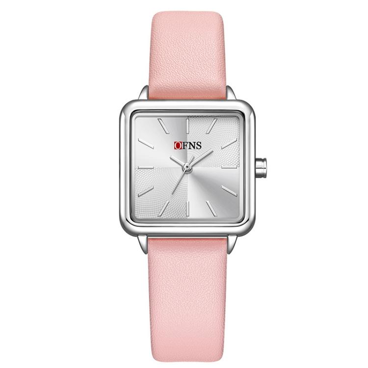 SANDA 1316 Ladies 3ATM Waterproof Alloy Case Quartz Watch, Strap:Leather-Pink(Silver)