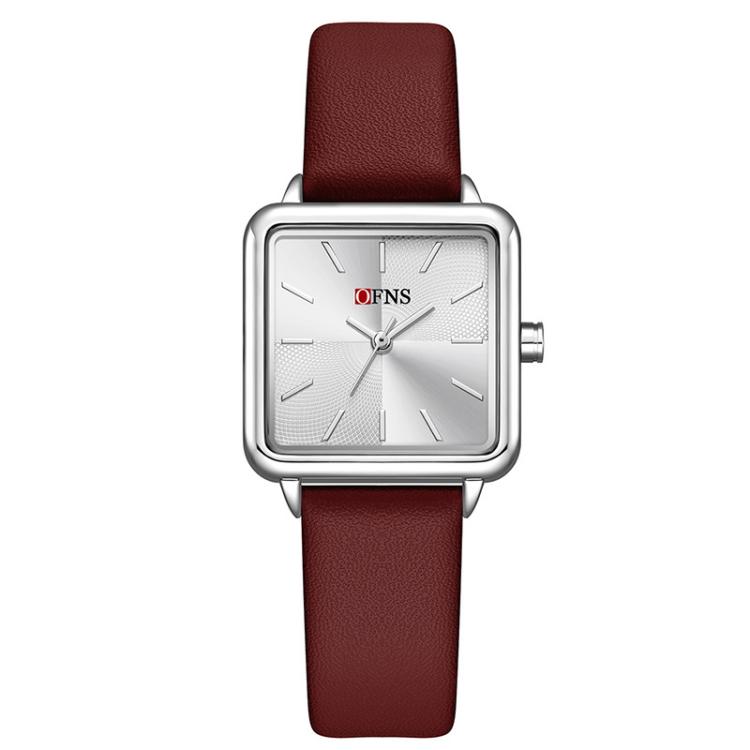 SANDA 1316 Ladies 3ATM Waterproof Alloy Case Quartz Watch, Strap:Leather-Red(Silver)
