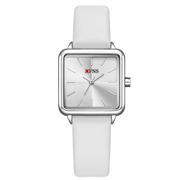 SANDA 1316 Ladies 3ATM Waterproof Alloy Case Quartz Watch, Strap:Leather-White(Silver)