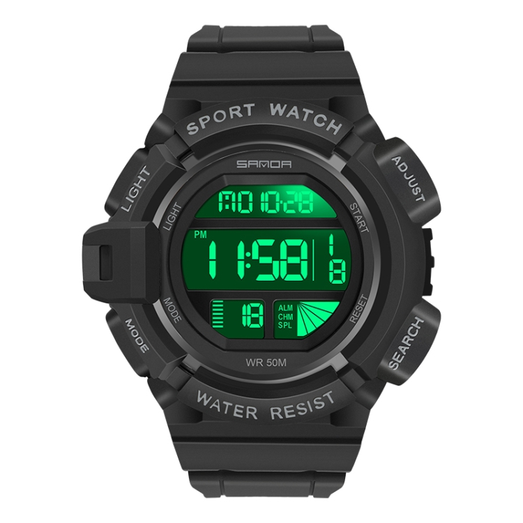 SANDA 2106 LED Digital Display Luminous Alarm Clock Men Outdoor Sports Electronic Watch(Black)