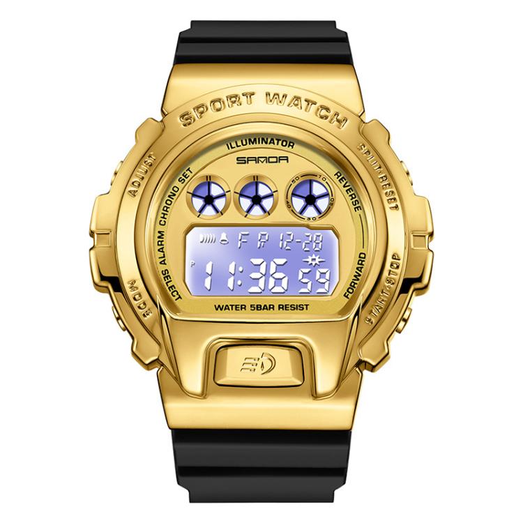 SANDA 2127 Electronic Single Movement Waterproof Sports Watch, Color: Black Gold