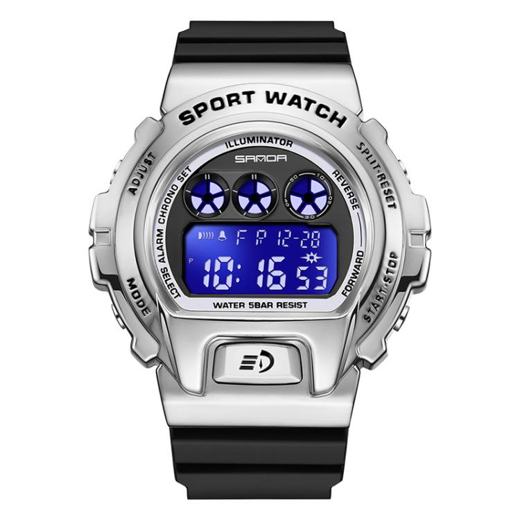 SANDA 2127 Electronic Single Movement Waterproof Sports Watch, Color: Black Silver