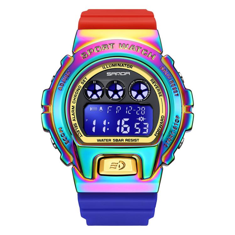 SANDA 2127 Electronic Single Movement Waterproof Sports Watch, Color: Colorful Red Blue