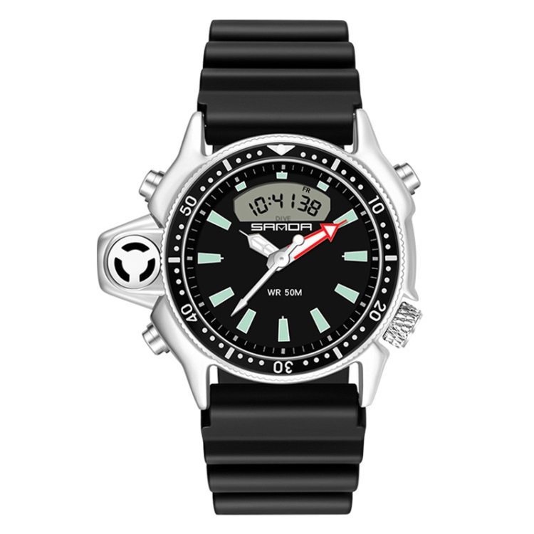 SANDA 3008 Multifunctional Men Outdoor Sports Noctilucent 50m Waterproof Digital Wrist Watch (Black)