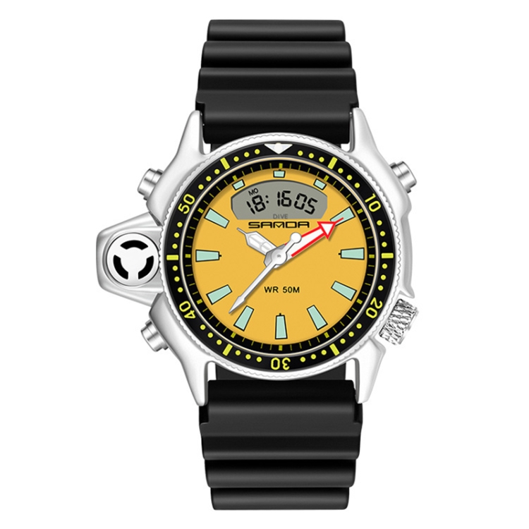 SANDA 3008 Multifunctional Men Outdoor Sports Noctilucent 50m Waterproof Digital Wrist Watch (Black Yellow)