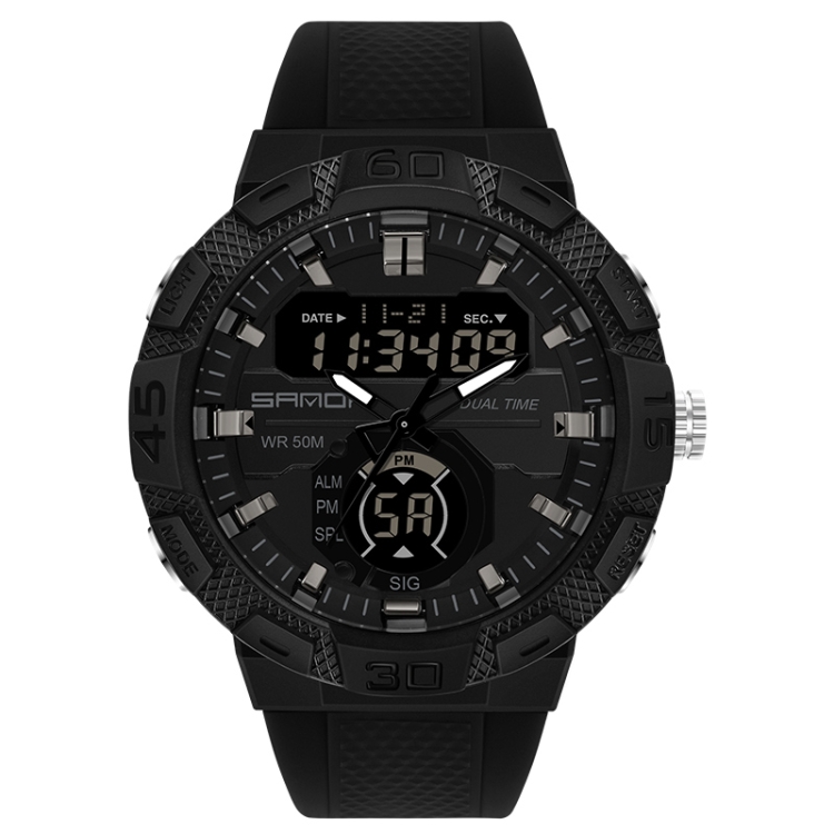 SANDA 3087 Luminous Waterproof Dual Display Electronic Watch(Black)