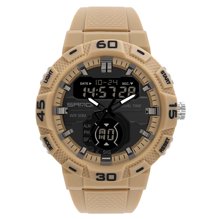 SANDA 3087 Luminous Waterproof Dual Display Electronic Watch(Khaki)