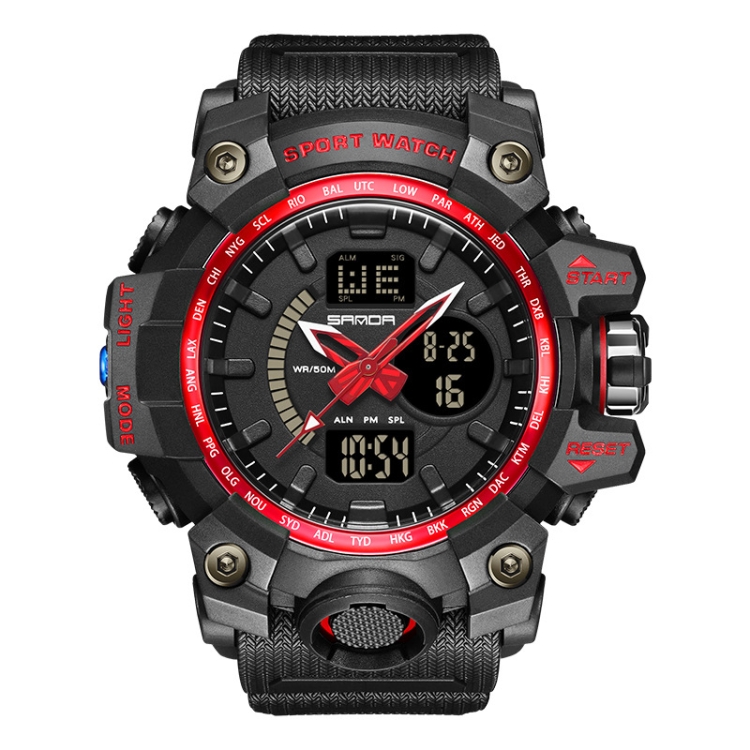 SANDA 3132 Men Multifunctional Waterproof Luminous Sports Watch(Black Red)
