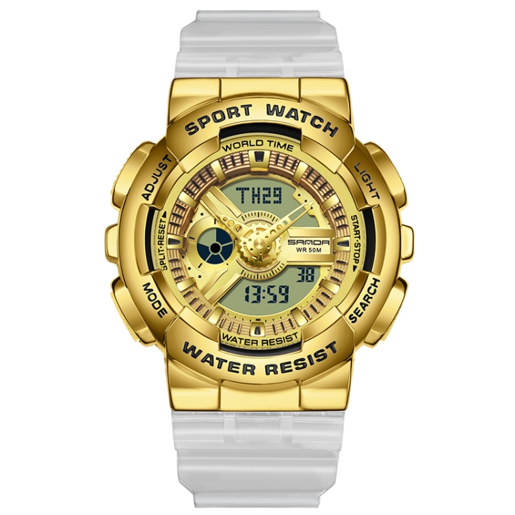 SANDA 3137 TPU Strap Luminous Waterproof Dual Display Electronic Watch(Transparent Gold)