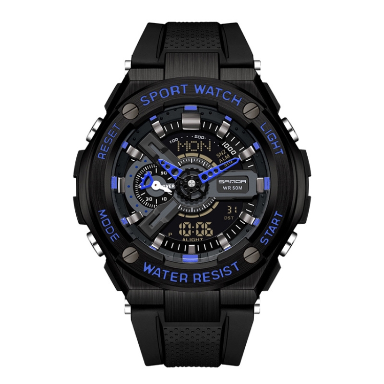SANDA 3170 Men Luminous Waterproof Sports Watch(Black Blue)