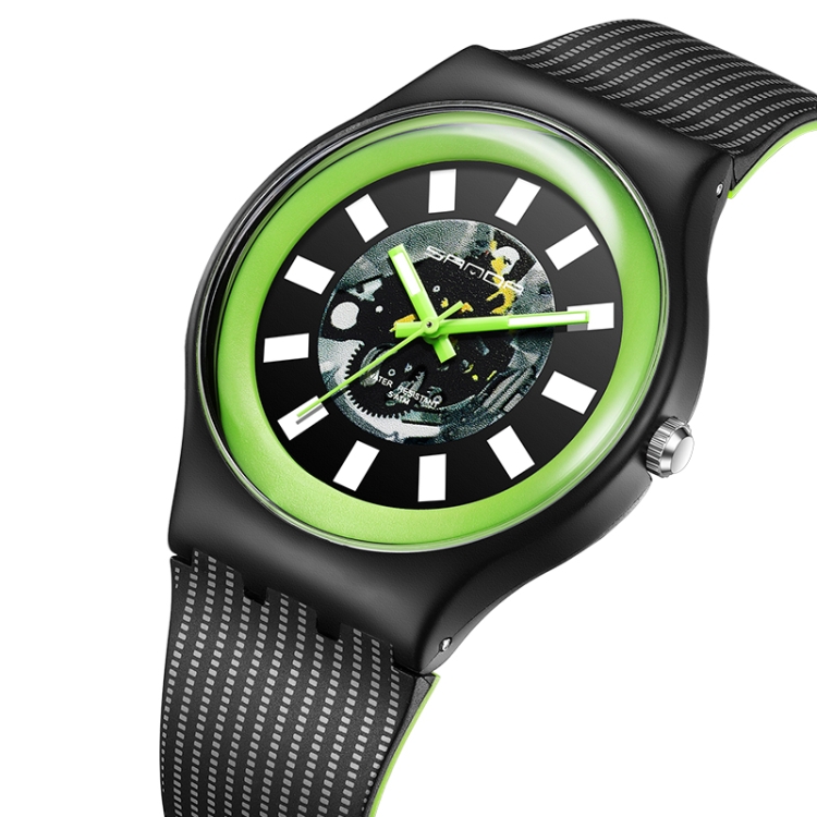 SANDA 3207 Fashion Waterproof Electronic Sports Watch(White+Green)