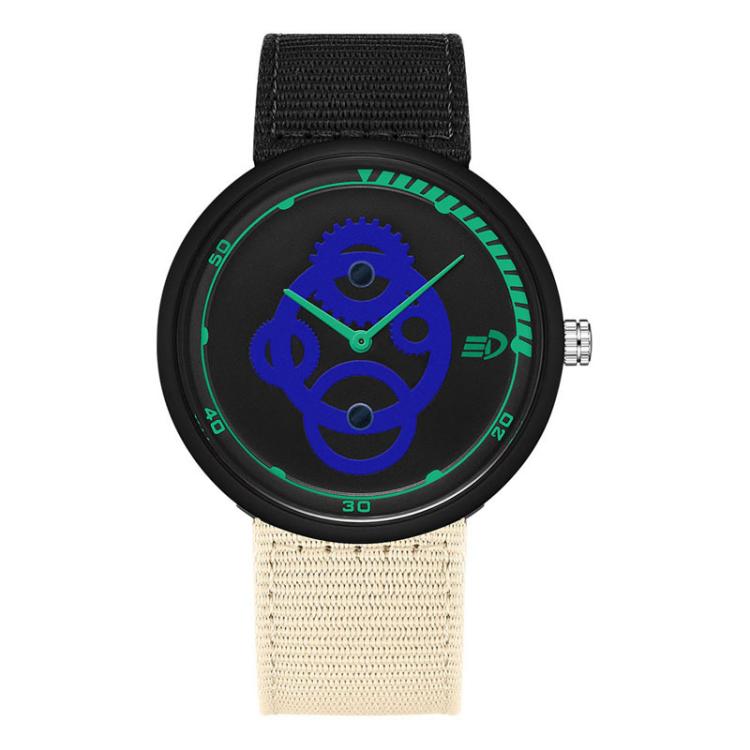 SANDA 3216 Minimalist Style 5ATM Waterproof Student Watch with Nylon Strap(Black-Beige Strap / Black-Blue)