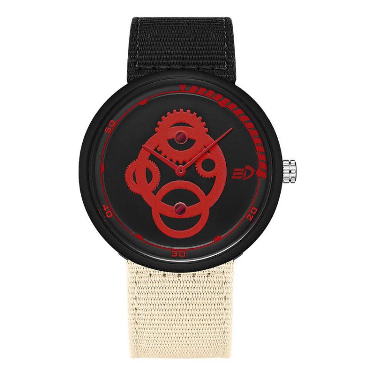 SANDA 3216 Minimalist Style 5ATM Waterproof Student Watch with Nylon Strap(Black-Beige Strap / Black-Red)