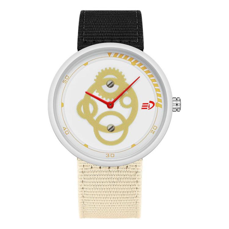 SANDA 3216 Minimalist Style 5ATM Waterproof Student Watch with Nylon Strap(Black-Beige Strap / White-Gold)