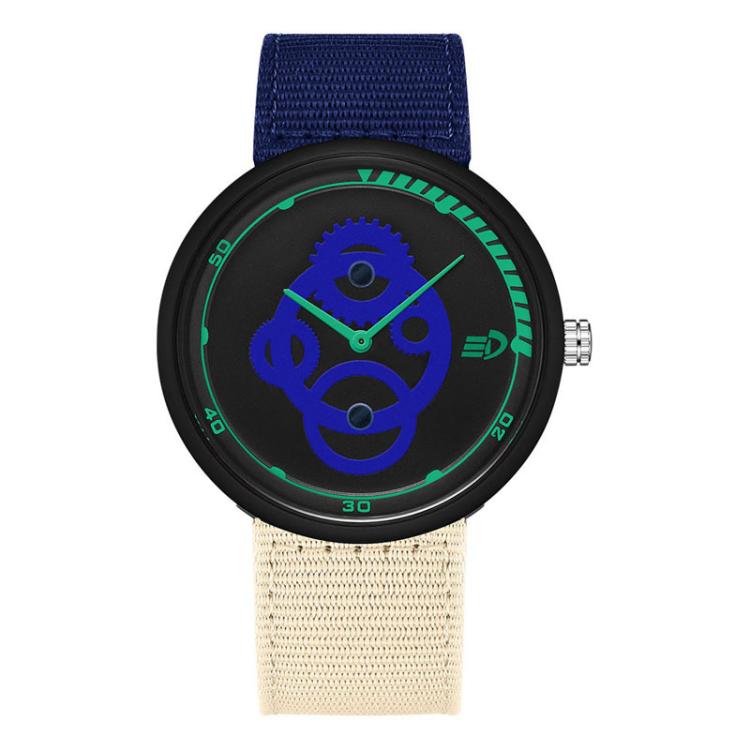 SANDA 3216 Minimalist Style 5ATM Waterproof Student Watch with Nylon Strap(Blue-Beige Strap / Black-Blue)