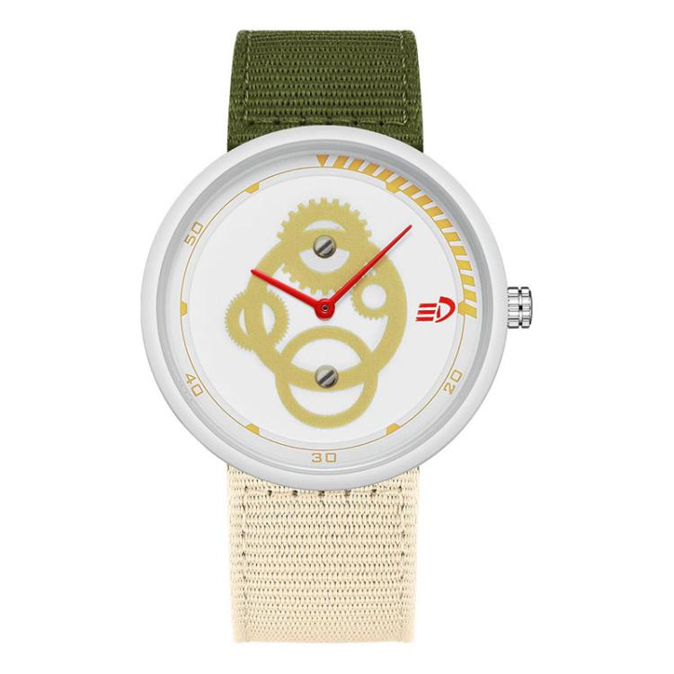 SANDA 3216 Minimalist Style 5ATM Waterproof Student Watch with Nylon Strap(Green-Beige Strap / White-Gold)
