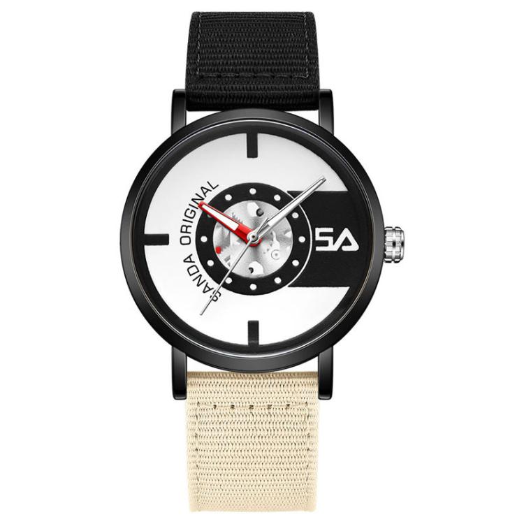 SANDA 3217 Preppy Style 5ATM Waterproof Student Watch with Nylon Strap(Black-Beige Strap / Black)