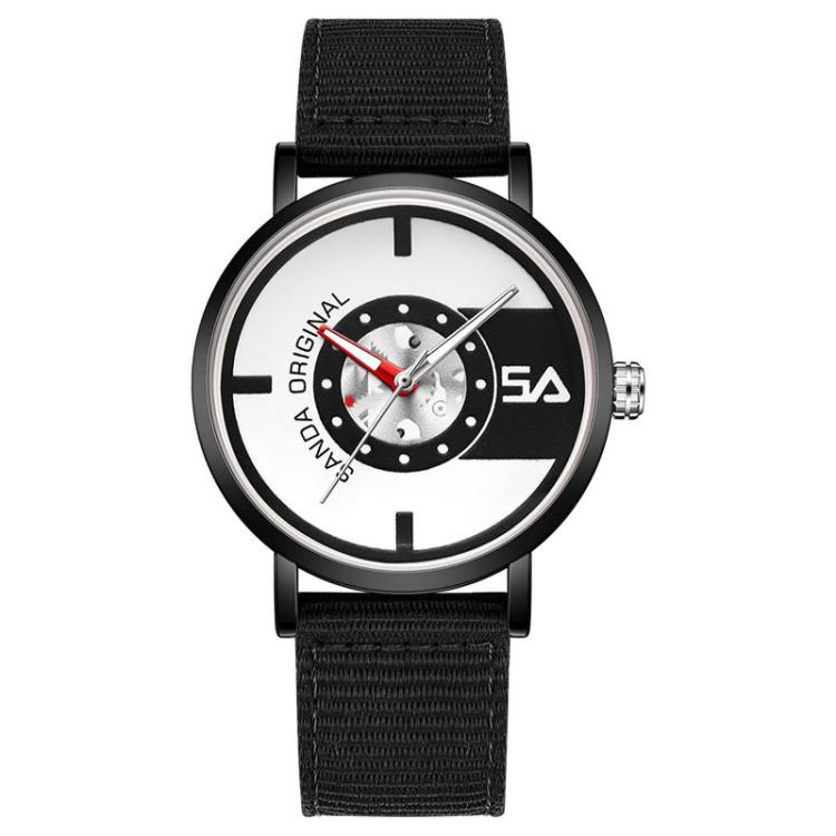 SANDA 3217 Preppy Style 5ATM Waterproof Student Watch with Nylon Strap(Black Strap / Black)