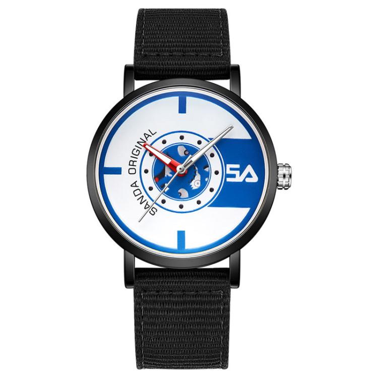 SANDA 3217 Preppy Style 5ATM Waterproof Student Watch with Nylon Strap(Black Strap / Black-Blue)