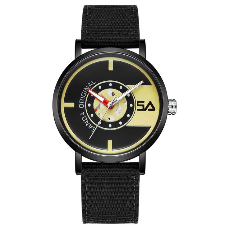 SANDA 3217 Preppy Style 5ATM Waterproof Student Watch with Nylon Strap(Black Strap / Black-Yellow)