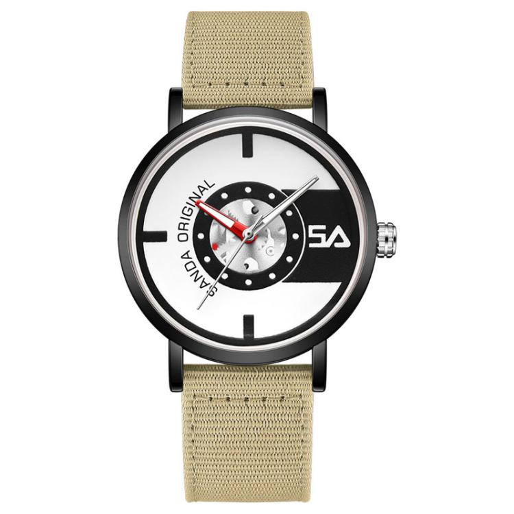 SANDA 3217 Preppy Style 5ATM Waterproof Student Watch with Nylon Strap(Khaki Strap / Black)