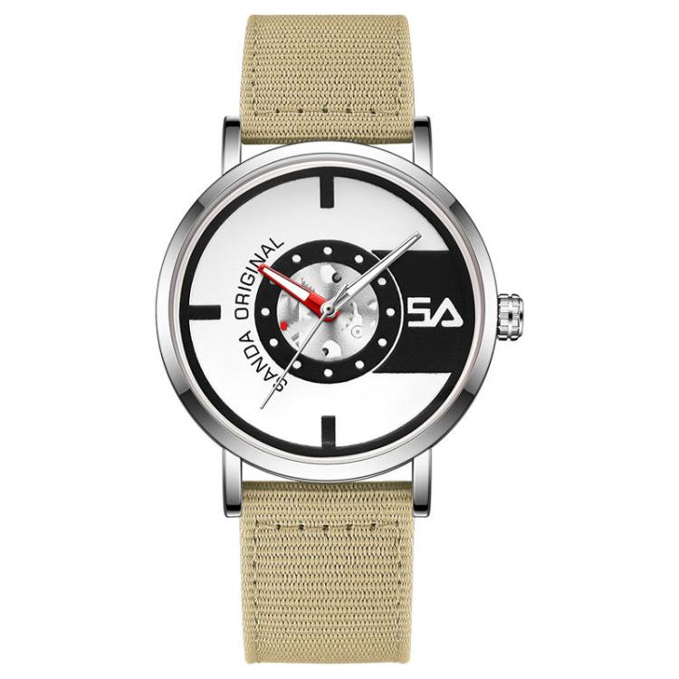 SANDA 3217 Preppy Style 5ATM Waterproof Student Watch with Nylon Strap(Khaki Strap / Silver-Black)