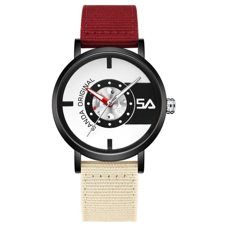 SANDA 3217 Preppy Style 5ATM Waterproof Student Watch with Nylon Strap(Red-Beige Strap / Black)