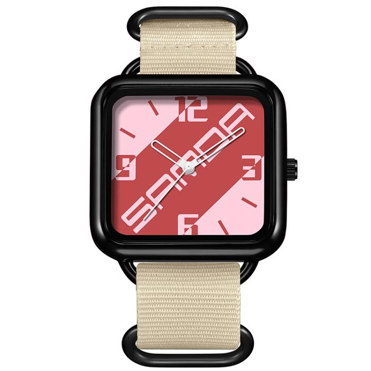 SANDA 3261 Colorful Casual 5ATM Water-Resistant Student Quartz Watch, Watchband:Nylon Beige(Pink)