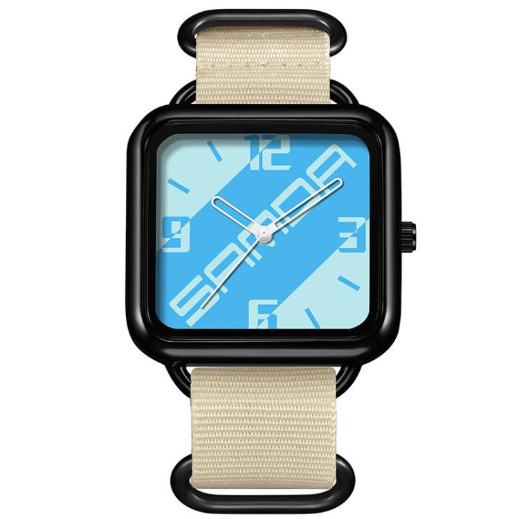 SANDA 3261 Colorful Casual 5ATM Water-Resistant Student Quartz Watch, Watchband:Nylon Beige(White Light Blue)