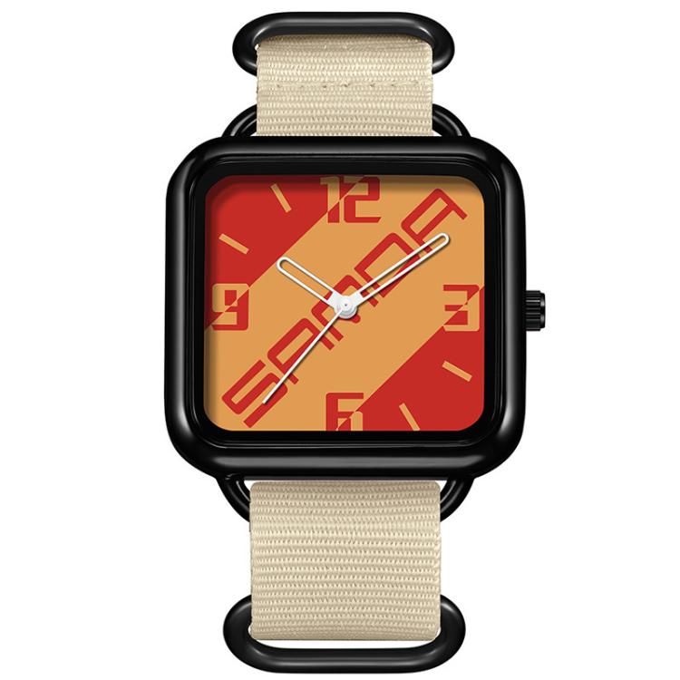 SANDA 3261 Colorful Casual 5ATM Water-Resistant Student Quartz Watch, Watchband:Nylon Beige(Yellow Red)