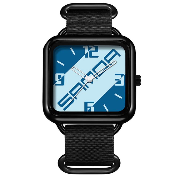 SANDA 3261 Colorful Casual 5ATM Water-Resistant Student Quartz Watch, Watchband:Nylon Black(Blue White)