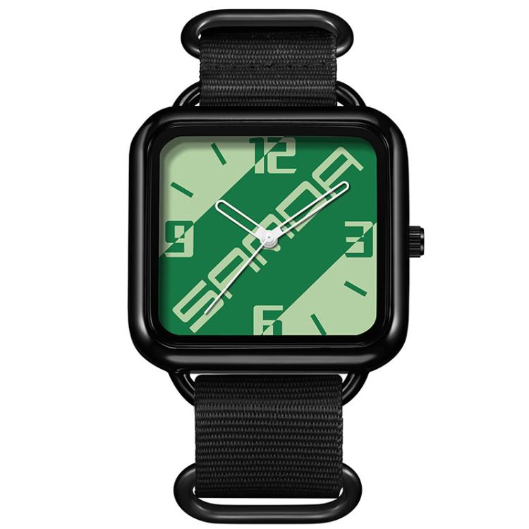 SANDA 3261 Colorful Casual 5ATM Water-Resistant Student Quartz Watch, Watchband:Nylon Black(Green)