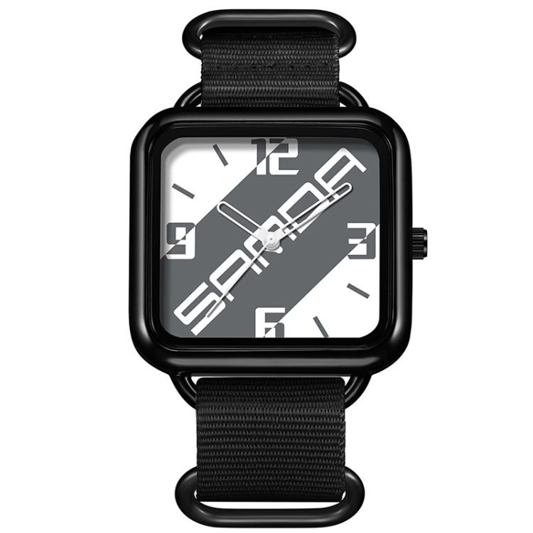 SANDA 3261 Colorful Casual 5ATM Water-Resistant Student Quartz Watch, Watchband:Nylon Black(Grey White)