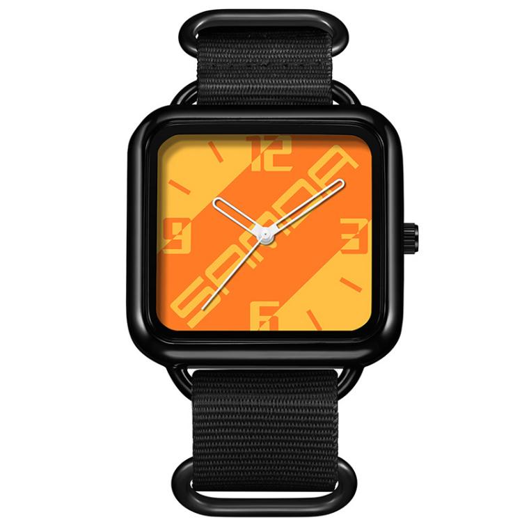 SANDA 3261 Colorful Casual 5ATM Water-Resistant Student Quartz Watch, Watchband:Nylon Black(Orange Yellow)