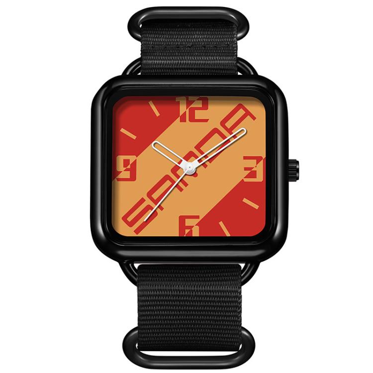 SANDA 3261 Colorful Casual 5ATM Water-Resistant Student Quartz Watch, Watchband:Nylon Black(Yellow Red)