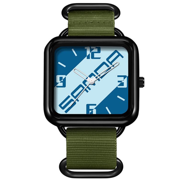 SANDA 3261 Colorful Casual 5ATM Water-Resistant Student Quartz Watch, Watchband:Nylon Green(Blue White)