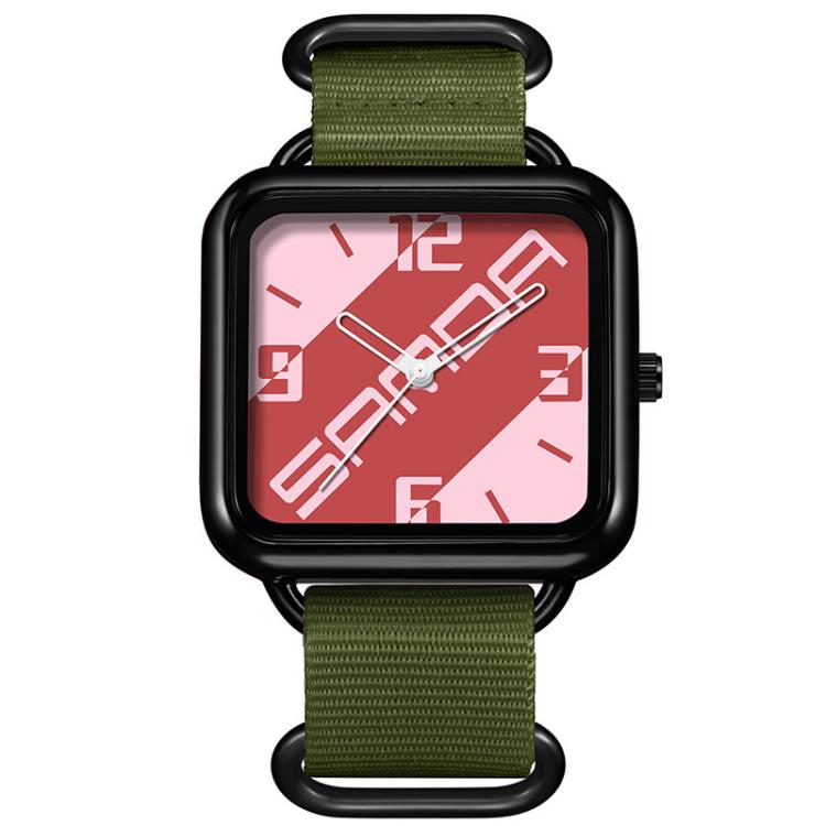 SANDA 3261 Colorful Casual 5ATM Water-Resistant Student Quartz Watch, Watchband:Nylon Green(Pink)