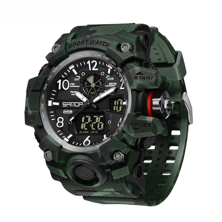 SANDA 3358 Camouflage Series Men Watch Alarm Clock Waterproof Electronic Watch, Color: Green Black