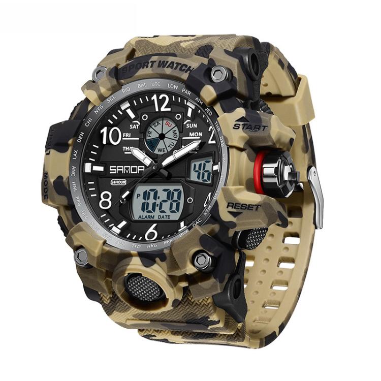 SANDA 3358 Camouflage Series Men Watch Alarm Clock Waterproof Electronic Watch, Color: Yellow White