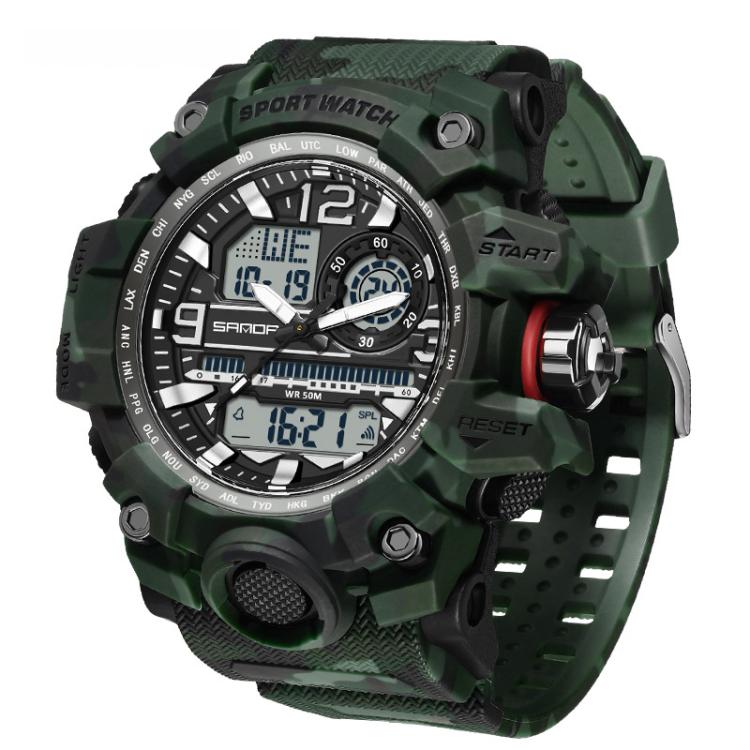 SANDA 3359 Outdoor Sports Watch Waterproof Camouflage Electronic Watch, Color: Green White