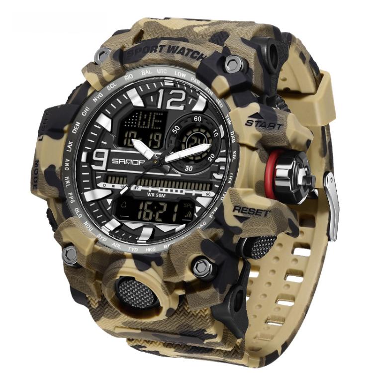 SANDA 3359 Outdoor Sports Watch Waterproof Camouflage Electronic Watch, Color: Yellow Black