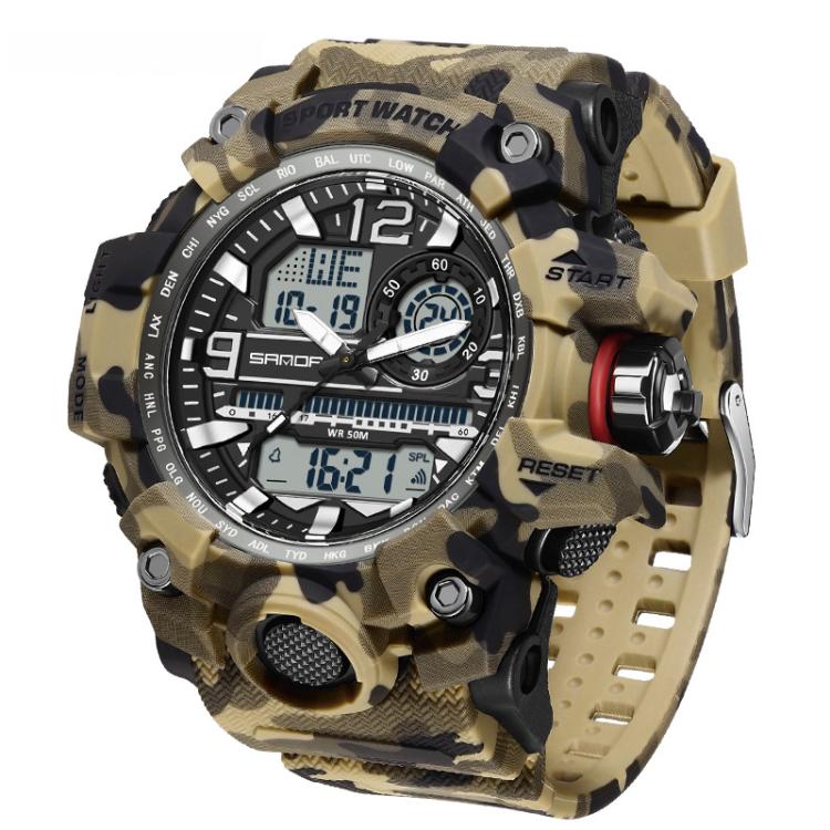 SANDA 3359 Outdoor Sports Watch Waterproof Camouflage Electronic Watch, Color: Yellow White