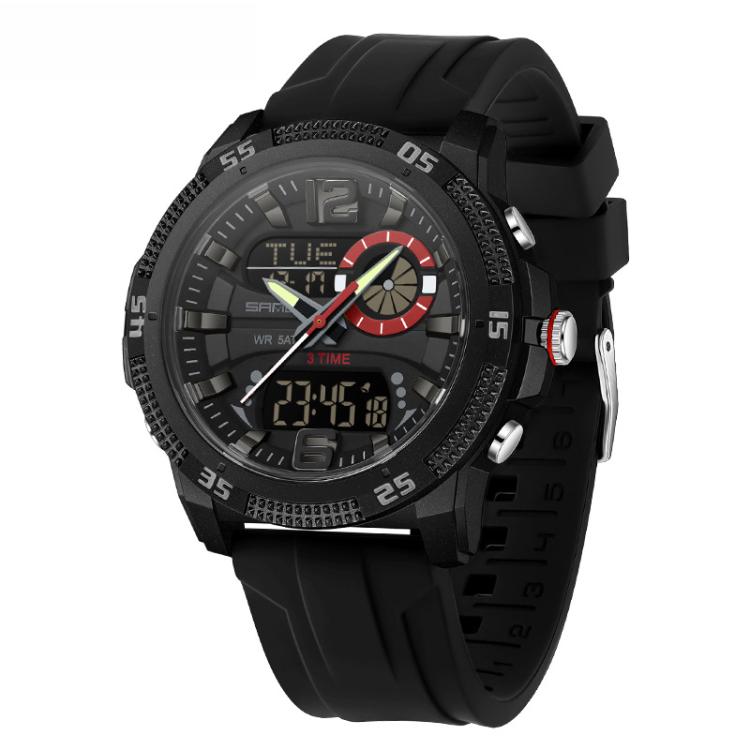 SANDA 3372 Dual Display Chronograph Alarm Clock Electronic Watch Outdoor Waterproof Luminous Sports Watch, Color: Black