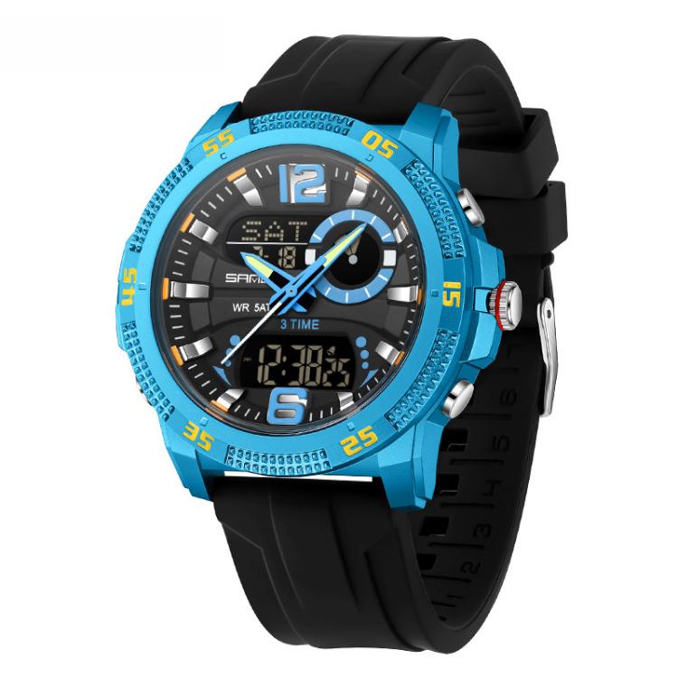 SANDA 3372 Dual Display Chronograph Alarm Clock Electronic Watch Outdoor Waterproof Luminous Sports Watch, Color: Black Blue