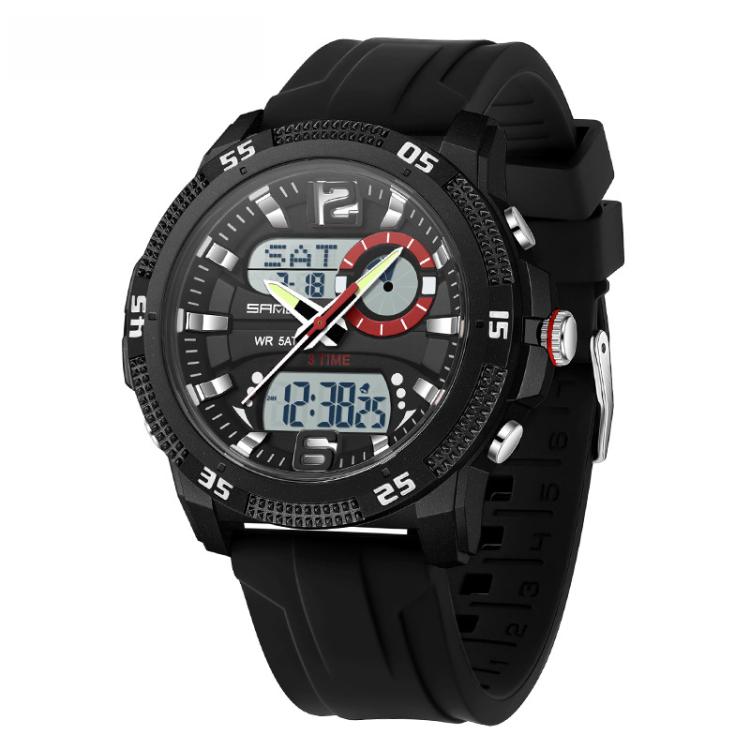 SANDA 3372 Dual Display Chronograph Alarm Clock Electronic Watch Outdoor Waterproof Luminous Sports Watch, Color: Black White