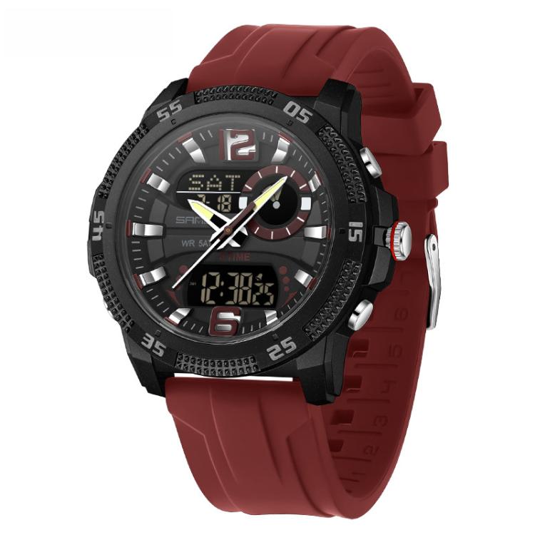 SANDA 3372 Dual Display Chronograph Alarm Clock Electronic Watch Outdoor Waterproof Luminous Sports Watch, Color: Red