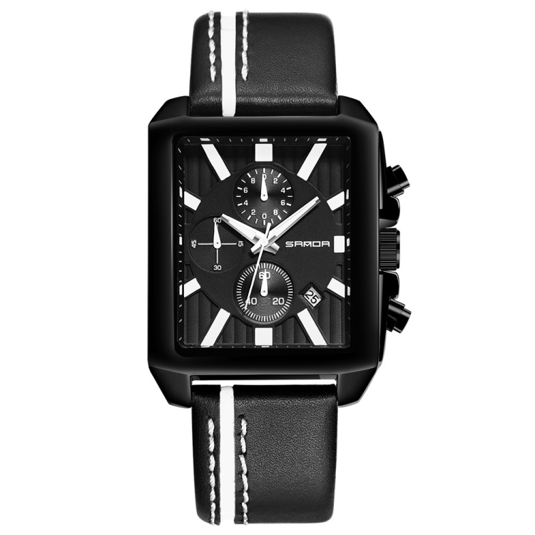 SANDA 5003 Three Eye Watch Six Pin Multi Purpose Sport Men Watch Leather Watch Student Waterproof Quartz Watch(Black)